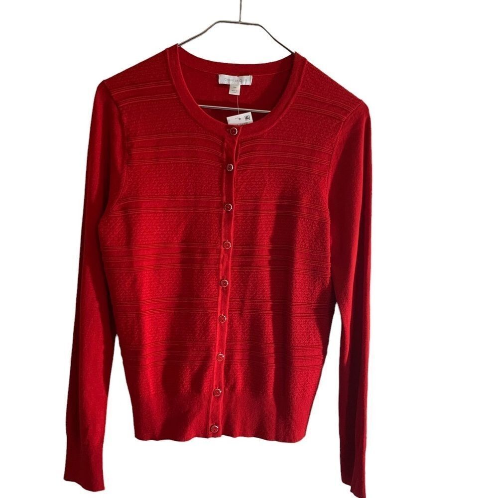 Charter Club Cardigan Womens PM Red‎ Button Front Long Sleeve Textured Knit NEW